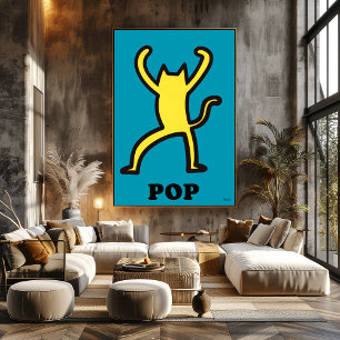 Gul katt Pop Art  Djärv Tecknad Djur Siluett Poster