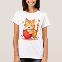 Gul katt som håller rött hjärta Kvinnor T-Shirt