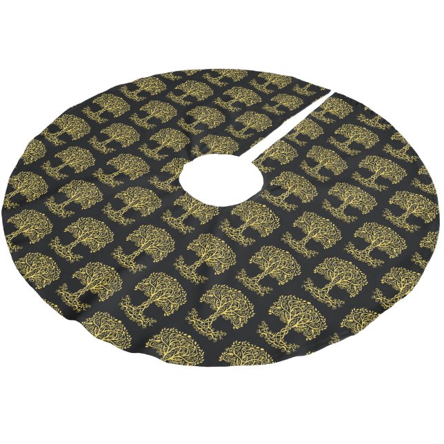 Gul Keltisk Livsträd Julgransmatta Borstad Polyester (Vinklad)
