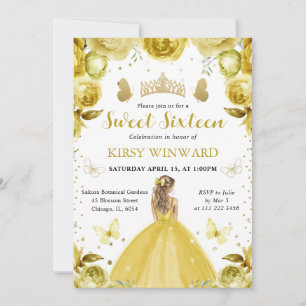 Gul klänning Blond prinsessa Sweet 16 Inbjudningar