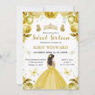 Gul Klänning Brunett Prinsessa Sweet 16 Inbjudningar