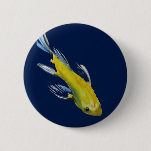 Gul koi japansk karp akvarellkonst fisk knapp