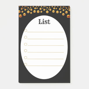 Gul konfetti på svarta och vita Post_It-lappar Post-it Block