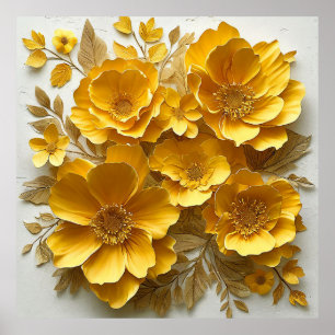 Gul konstnärlig botanisk pappershantverk design poster