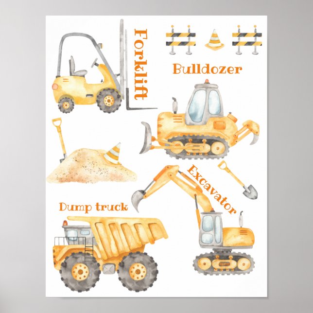 Gul konstruktionstruck Namnskylt Poster (Framsidan)