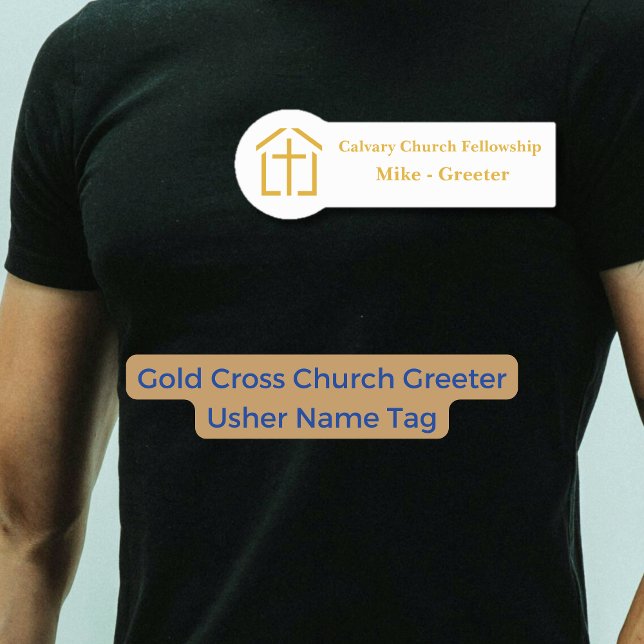 Gul Kors Kyrka Välkomst Usher Namnskylt Namnbricka (Gold Cross Church Greeter Usher Name Tag)