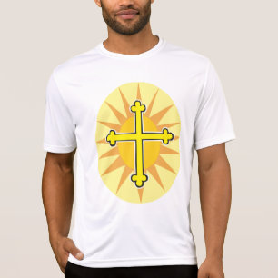 Gul korsbottony solstrålning kristen tro t shirt