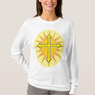 Gul korsbottony solstrålning kristen tro t shirt