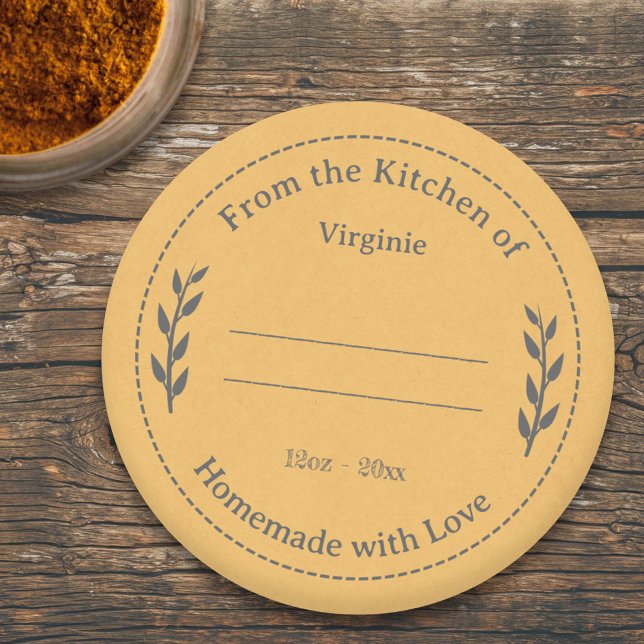 Gul Kraft & Rustik Tillverkad med Kärlek Etikett K (Yellow Kraft & Rustic Made with Love Label Sticker)