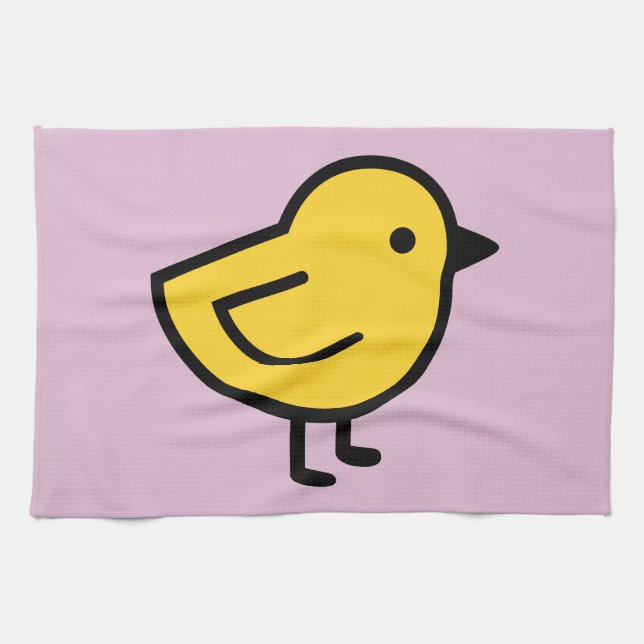 Gul kycklingfågel på rosa kökshandduk (Horisontell)