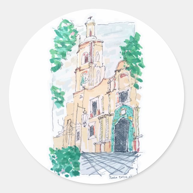 Gul kyrka runt klistermärke (Framsida)