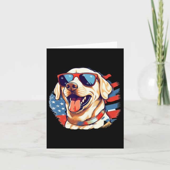 Gul Lab 4:e Juli Design Patriotisk Valp Labrad Kort (Framsida)