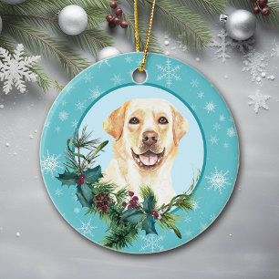 Gul lab Evergreen Blue Snowflake Julgransprydnad Keramik