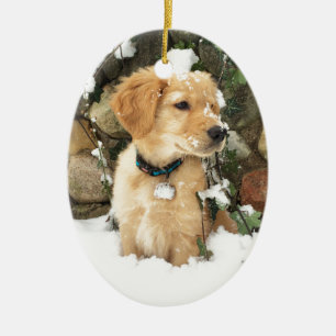 Gul lab guldkopiedocka för Cute Puppy Julgransprydnad Keramik