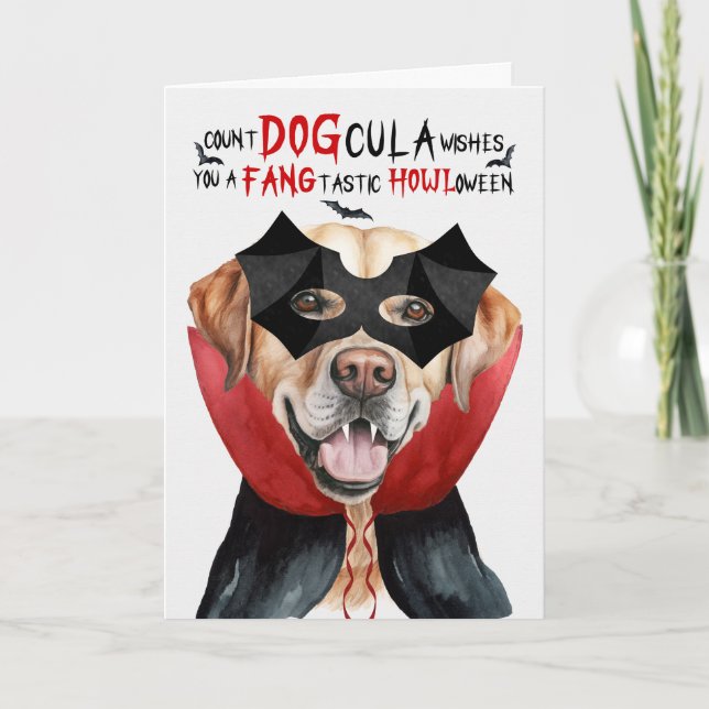 Gul lab Hund Funny Count DOGcula Halloween Helgkort (Framsida)
