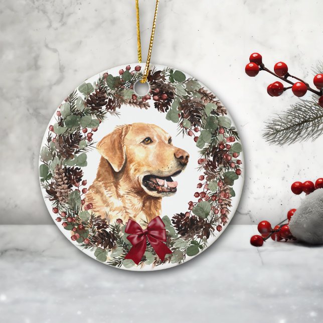 Gul lab Hund Pinecone Personlig för andning Julgransprydnad Keramik (Skapare uppladdad)
