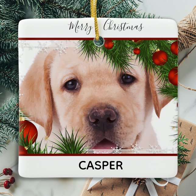 Gul lab jul - Cute Hund Puppy Labrador Julgransprydnad Keramik (Skapare uppladdad)