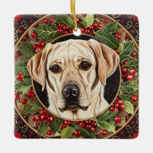 Gul lab jul-Hund Julgransprydnad Keramik