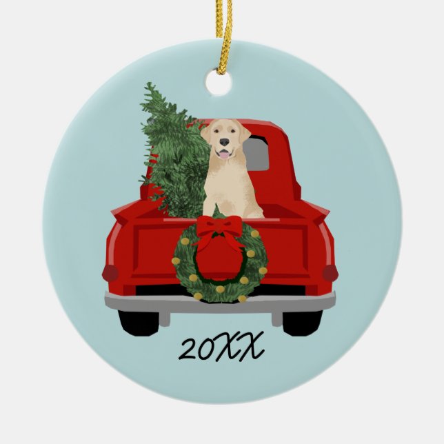 Gul lab jul Lastbil Ornament (Framsidan)