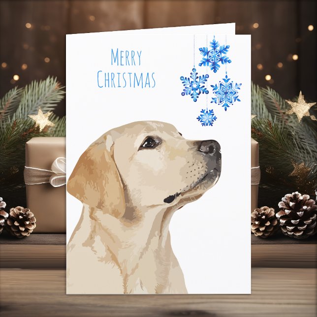 Gul lab jul Snöflingor Cute Hund Labrador Helgkort (Skapare uppladdad)