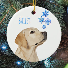 Gul lab jul Snöflingor Cute Hund Labrador Julgransprydnad Keramik