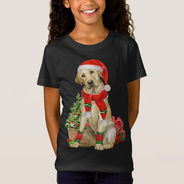 Gul lab Labrador Julgran Hund älskare Julafton T Shirt (Framsida)