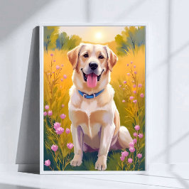 Gul Lab Labrador Retriever Hund Husdjur Målning Poster