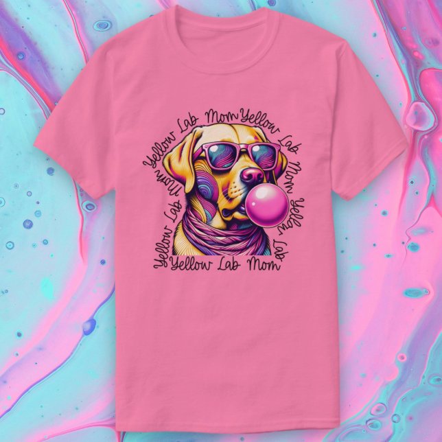Gul lab Mamma Bubblegum Trendig Labrador Mamma T Shirt (Yellow Lab Mom Bubblegum Trendy Labrador Mom T-Shirt)