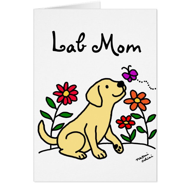 Gul lab mamma & grönt hälsningskort (Framsidan)