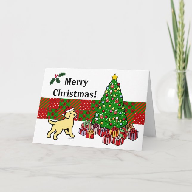 Gul lab marionett och Julgran Helgkort (Framsida)