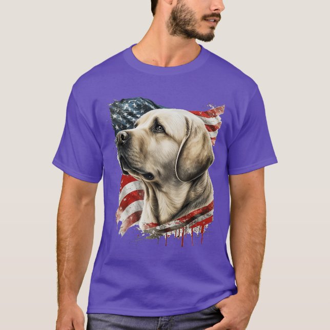 Gul Lab med Amerikanska flaggans vänner T Shirt (Framsida)