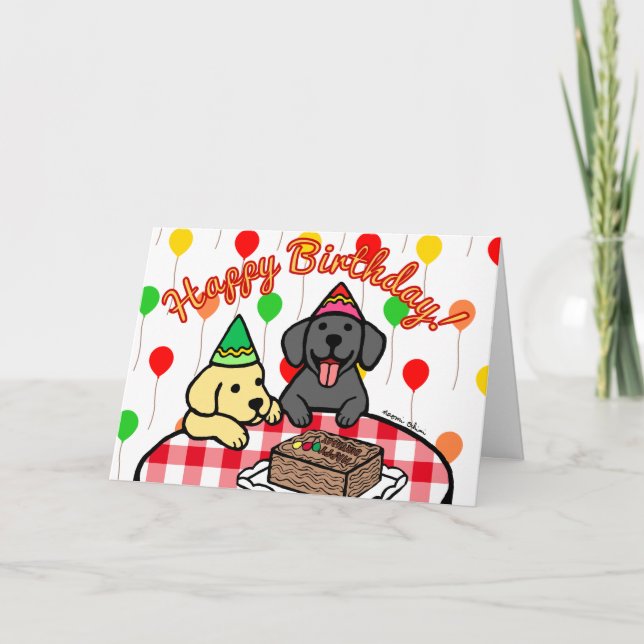 Gul lab och Svart lab födelsedag Kort (Framsida)