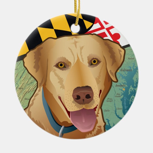 Gul lab Retriever av Maryland Julgransprydnad Keramik (Framsidan)