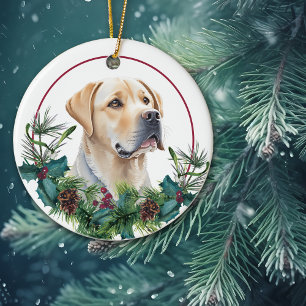 Gul lab Retriever Evergreen Berry Wandeandan Julgransprydnad Keramik