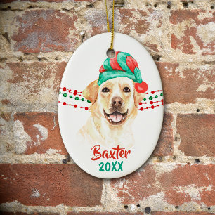 Gul lab Santa Hat Helgdag String Pärlor Julgransprydnad Keramik