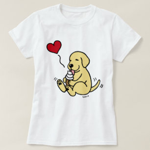 gul lab Slickande iskräm med rött hjärta T Shirt