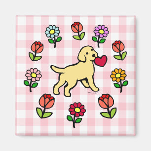 Gul lab valp och röd hjärta magnet
