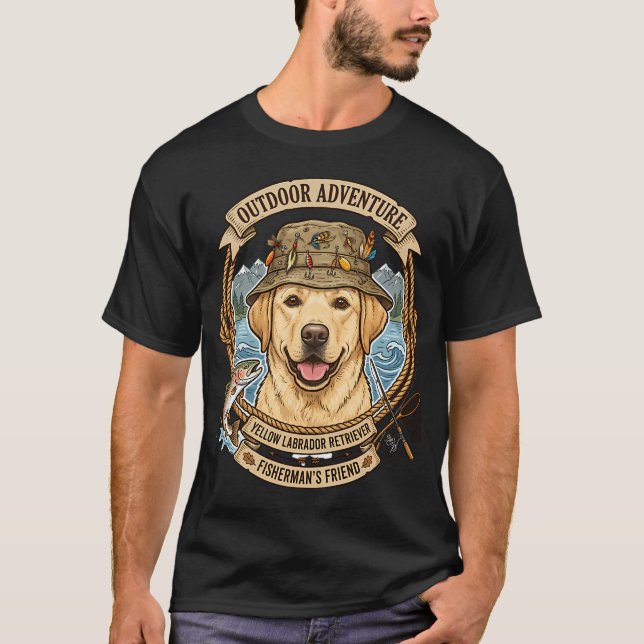 Gul Labrador Fiskeklubb Fiskare Utomhus Flod  T Shirt (Framsida)
