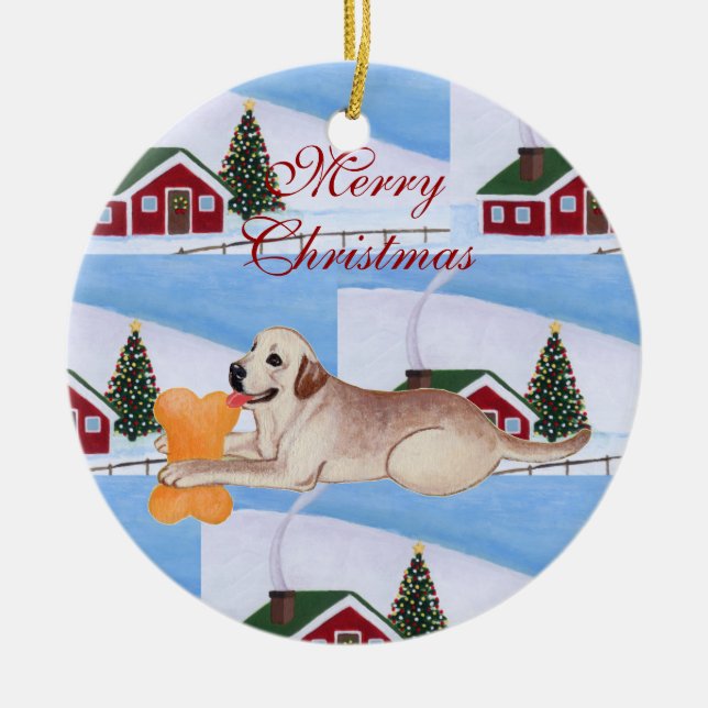 Gul Labrador för personlig jul Julgransprydnad Keramik (Framsidan)
