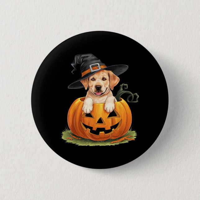 Gul Labrador Hund Halloween Pumpa Knapp (Framsida)