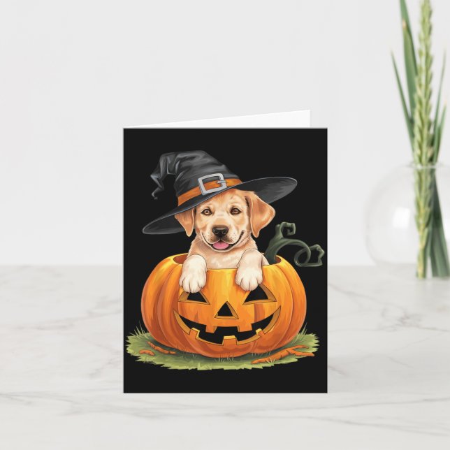 Gul Labrador Hund Halloween Pumpa Kort (Framsida)