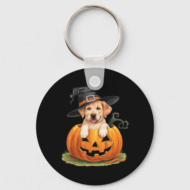 Gul Labrador Hund Halloween Pumpa Nyckelring (Framsida)