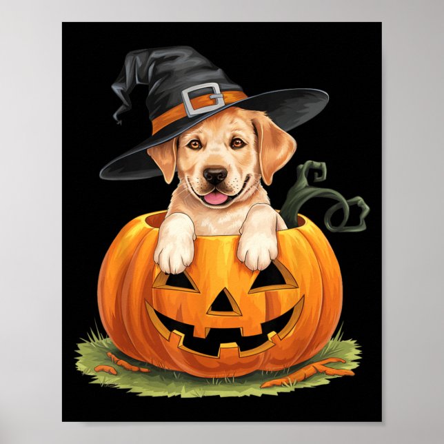 Gul Labrador Hund Halloween Pumpa Poster (Framsidan)