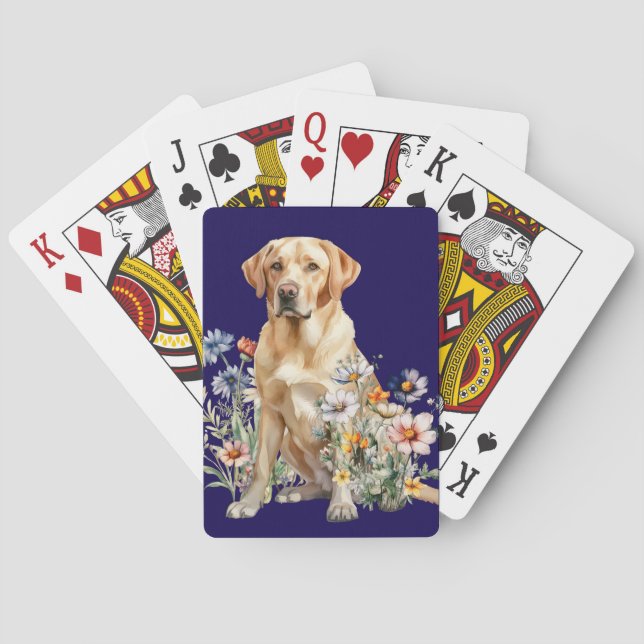 Gul Labrador i vildblommor Casinokort (Baksidan)