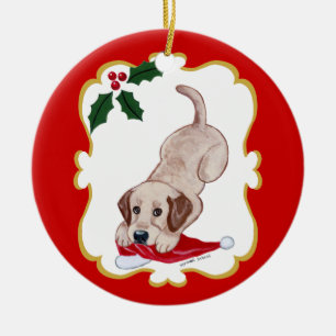 Gul Labrador jul Julgransprydnad Keramik