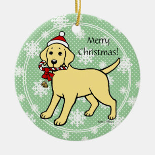 Gul Labrador julSanta hatt Julgransprydnad Keramik