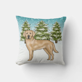Gul Labrador Retriever Blå Snö Vinter Skog Kudde