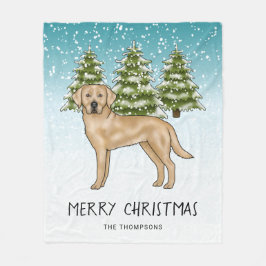 Gul Labrador Retriever Blå Vinter Anpassad Text Fleecefilt