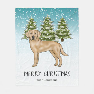 Gul Labrador Retriever Blå Vinter Anpassad Text Fleecefilt