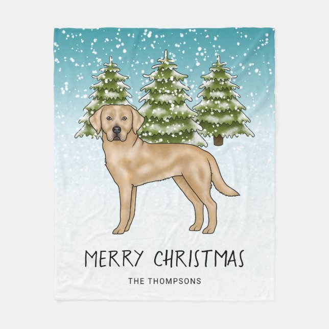 Gul Labrador Retriever Blå Vinter Anpassad Text Fleecefilt (Framsidan)